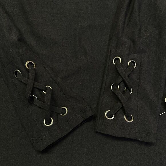 NWT Mudd Brand Juniors Womens Size Medium Black Jersey Dress Lace Sleeve Detail - Picture 10 of 14